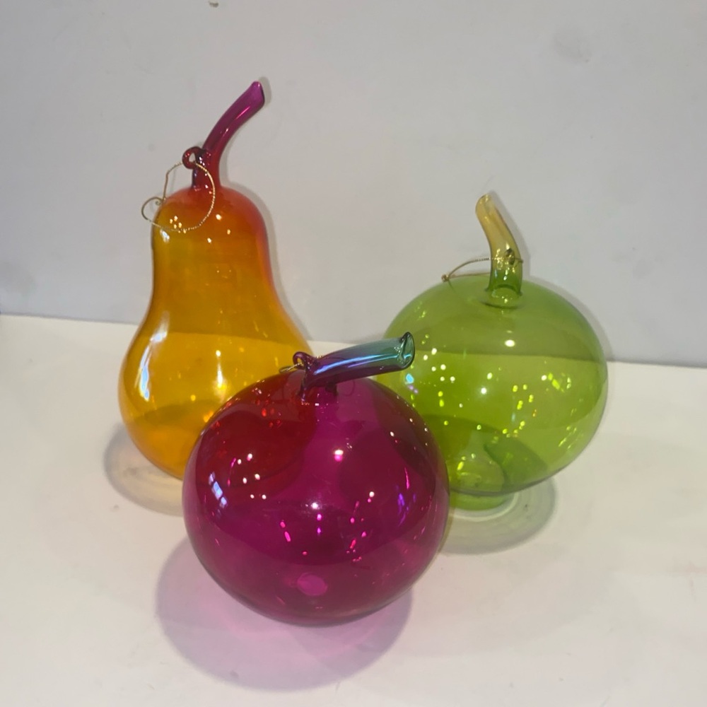 Fun Green ,orange and red glass fruit for kitchen display